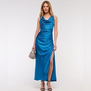 Abercrombie & Fitch Blue Cowl Neck Draped Maxi Dress